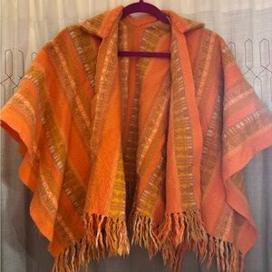 Wool Orange & Yellow Striped Women’s Poncho